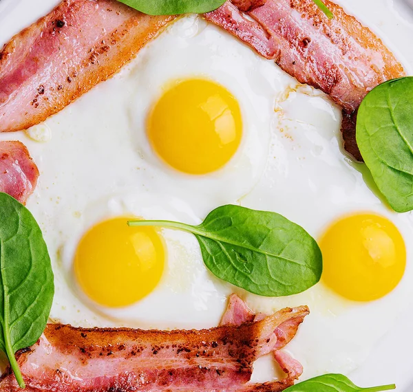 Huevos Fritos Tocino Para Desayuno Vista Superior — Foto de Stock