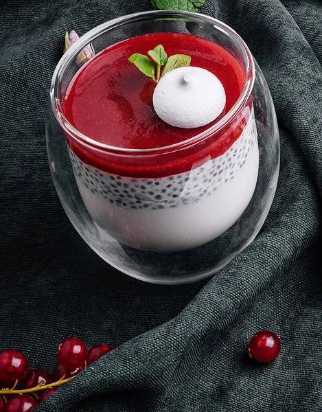 Chia Seed Pudding Sugar Cranberry Topping — Stock Photo, Image