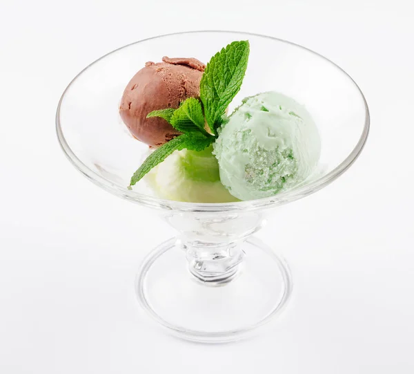 Three Balls Ice Cream Transparent Glass — Foto de Stock