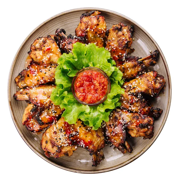 Baked Barbecue Chicken Wings White Sesame — Stock Photo, Image