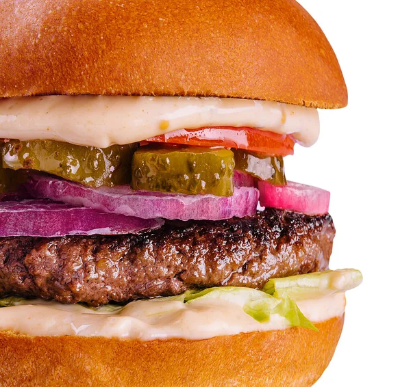 Tasty Appetizing Hamburger Cheeseburger Isolated — Stock Photo, Image