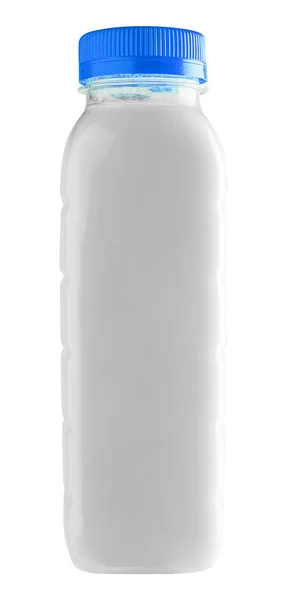 Белая Пластиковая Бутылка Йогурта Голубой Крышкой — стоковое фото