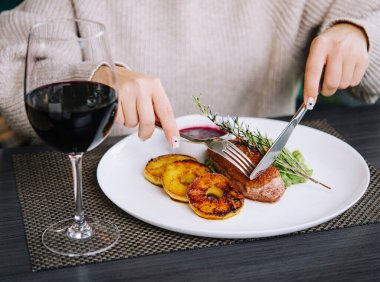 Barbecue dry aged wagyu flank steak with pineapples and chimichurri sauce