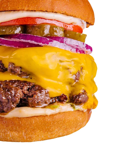 Großer Cheeseburger Mit Zwei Gegrillten Rindfleischpasteten — Stockfoto