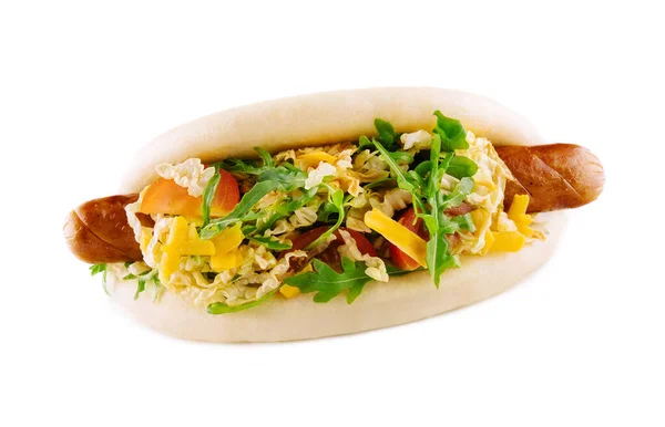 Gezond Smakelijk Hotdog Met Grote Gegrilde Worst — Stockfoto