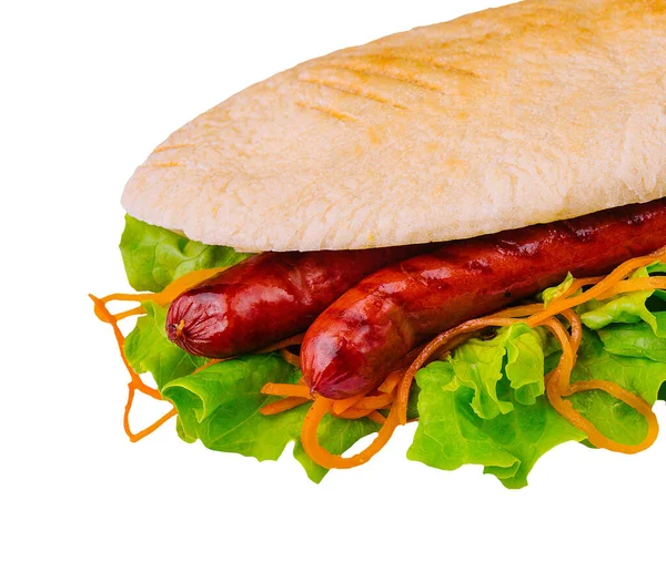 Hot Dog Broodje Met Worst Pita — Stockfoto