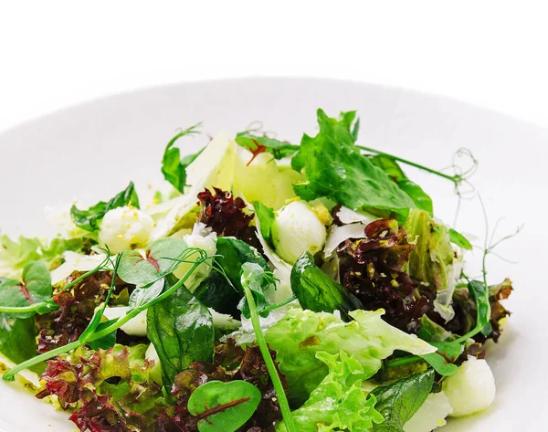 Salade Mozzarella Saine Sur Assiette Blanche — Photo