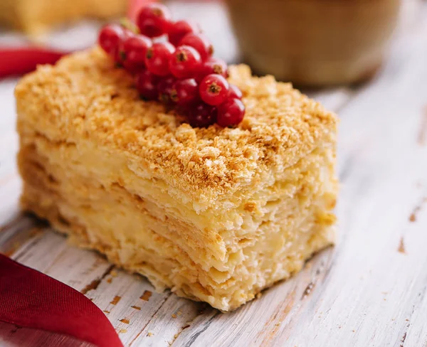 stock image Cake made of thin crispy layers and cream napoleon