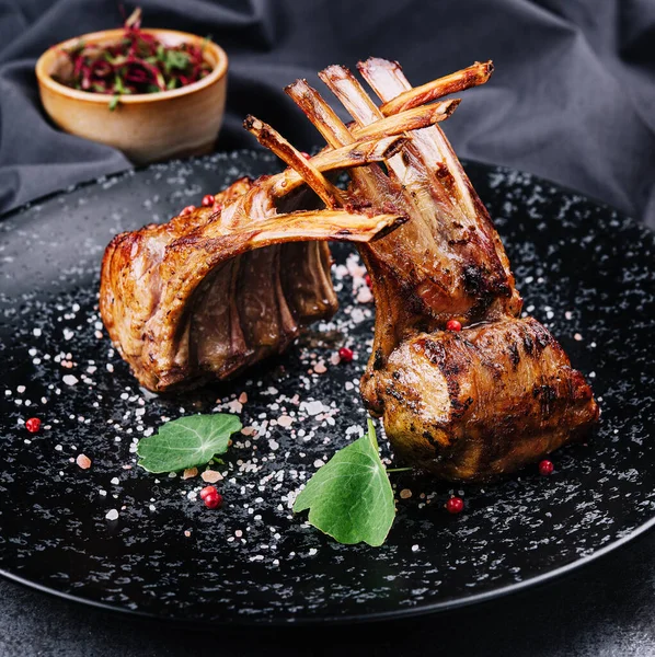 Beautifully Grilled Lamb Rib Chop Steaks Plate — Photo