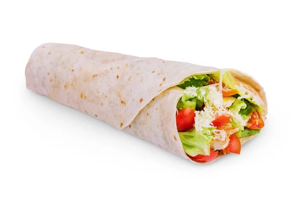 Shawarma Kuřecím Masem Bílém Pozadí — Stock fotografie