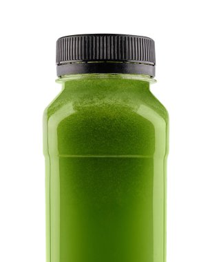 Beyaz arka planda Spirulina Smoothie şişe