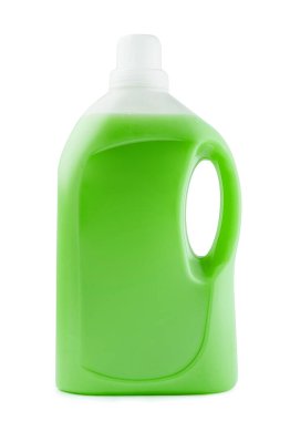 Plastic clean bottle full with green detergent