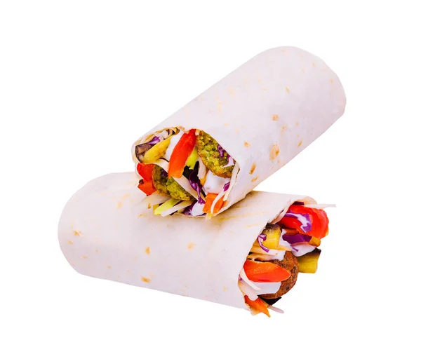 Appetizing Shawarma Falafel Isolated White — Stock Photo, Image
