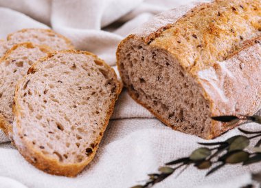 Whole wheat bread with seeds close up