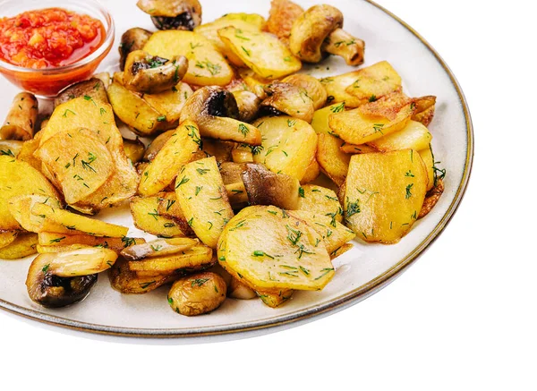 Potatoes Fried Mushrooms Plate — Stockfoto