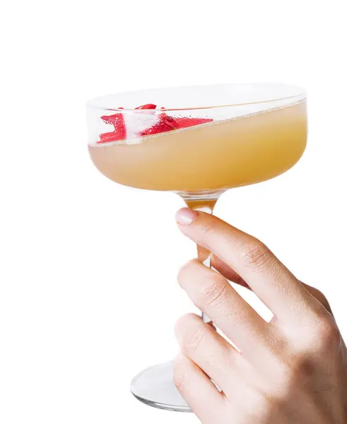 Vrouw Hand Houden Daiquiri Cocktail Met Aardbei — Stockfoto
