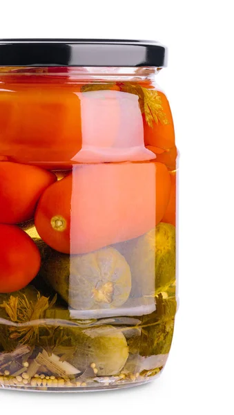Salted Cucumbers Tomatoes Glass Jar — Foto de Stock