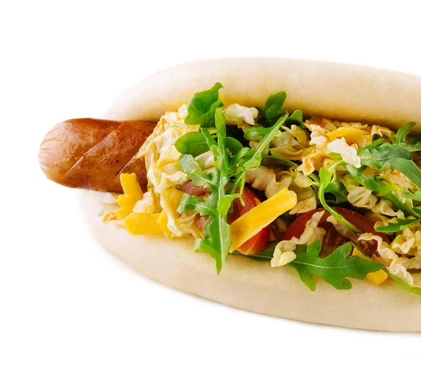 Gezond Smakelijk Hotdog Met Grote Gegrilde Worst — Stockfoto