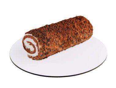 Sponge Swiss roll on white plate