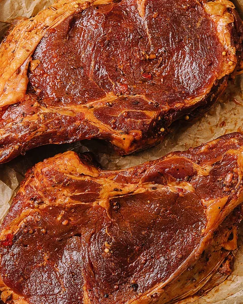 Salamura Edilmiş Biftek Bifteği Üst Manzara — Stok fotoğraf