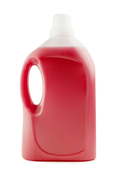 充满红色洗涤剂的塑料清洁瓶 — 图库照片