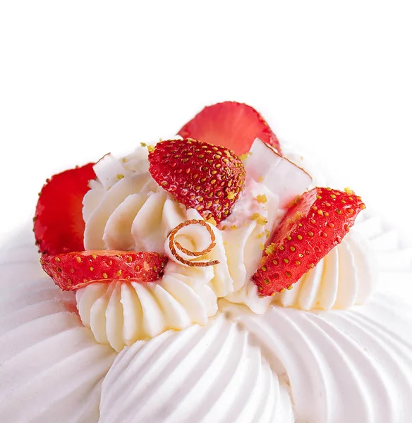 Erdbeer Meringues Dessert Pavlova Aus Nächster Nähe — Stockfoto