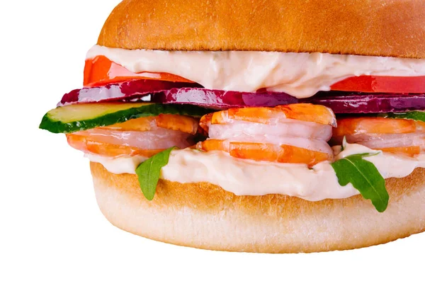 新鲜健康美味的虾仁汉堡被隔离 — 图库照片