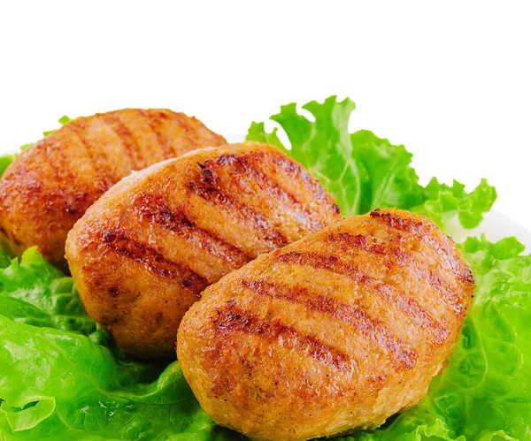 Three Cutlets Lettuce Close Isolated — Stock Photo, Image