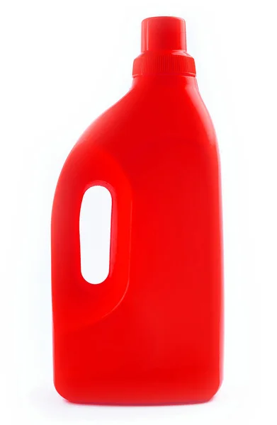 Rode Plastic Reinigingsmiddel Fles Geïsoleerd Witte Achtergrond — Stockfoto