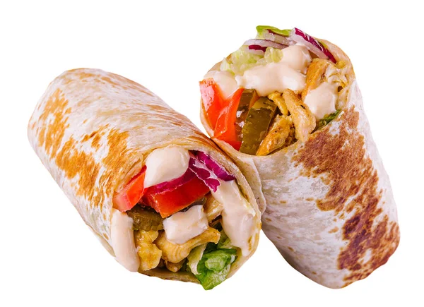 Shawarma Sendvič Izolované Bílém Pozadí — Stock fotografie