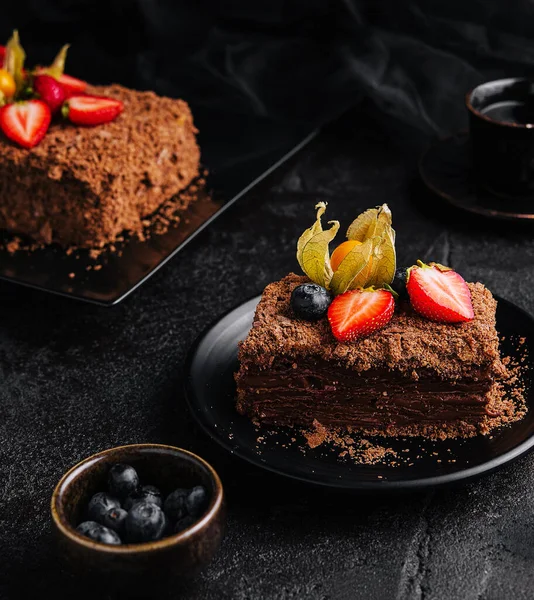Piece Chocolate Napoleon Cake — Foto de Stock