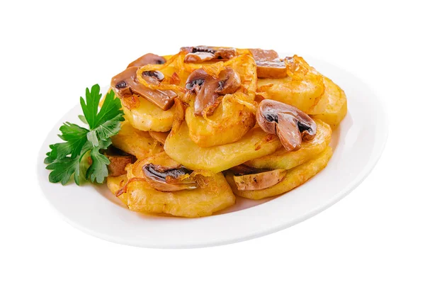 Patate Fritte Con Funghi Fritti Cipolle — Foto Stock