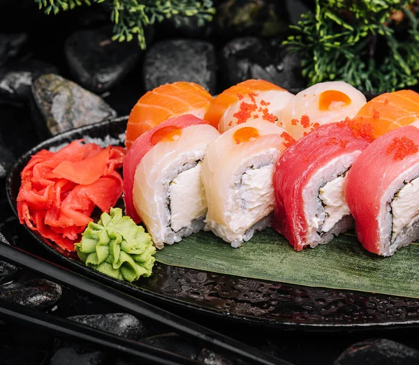 stock image Asian food with sushi set of salmon and tuna