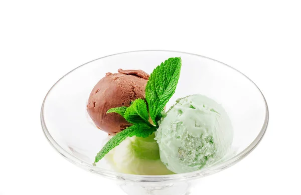 Three Balls Ice Cream Transparent Glass — Stockfoto