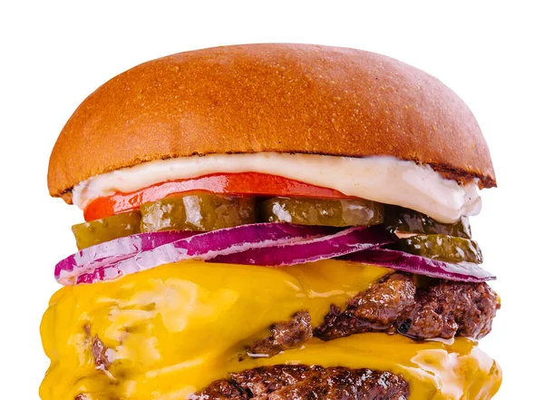 Grote Cheeseburger Met Twee Runderpasteitjes Gegrild — Stockfoto