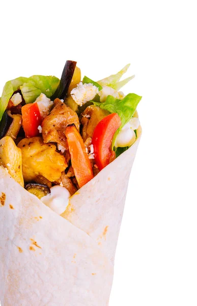 Beyaz Arka Plan Üzerinde Shawarma Sandviç Izole — Stok fotoğraf