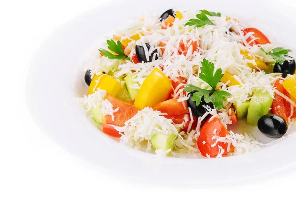 Salada Grega Vegetal Fresca Branco — Fotografia de Stock