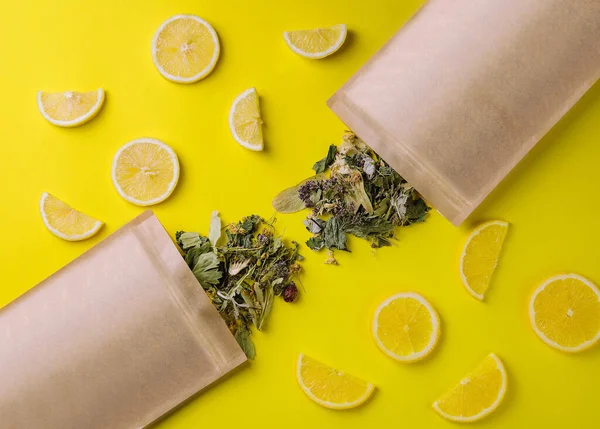 Paper Bag Dry Loose Leaf Tea Lemon Slices — Stockfoto