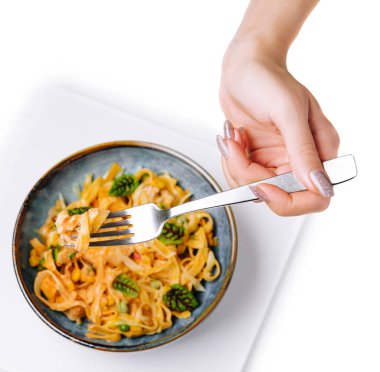 Italian spaghetti on fork close up