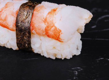Japanese Nigiri Ebi sushi with black tiger shrimp and rice