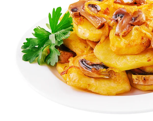 Fried Potatoes Fried Mushrooms Onions — Stock Photo, Image