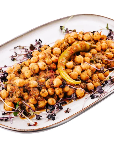 Spicy Chickpea Curry Chana Masala Choley Plate Chapati — 스톡 사진