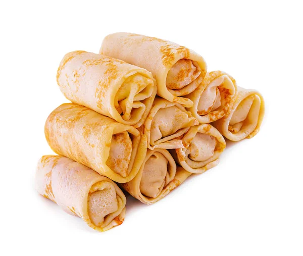 Stack Crepes Rolls Twisted Meat — Stock fotografie