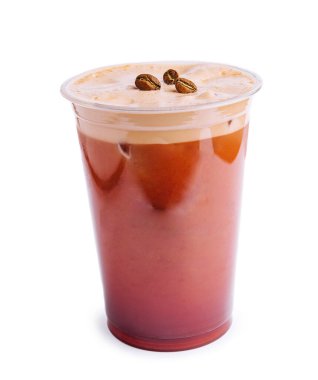 Dalgona Coffee Cream with milk in cup with coffee beans