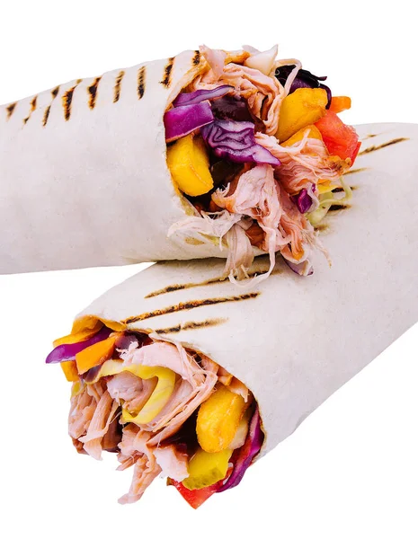 Finom Csirke Shawarma Sült Krumplival Fehér Alapon — Stock Fotó