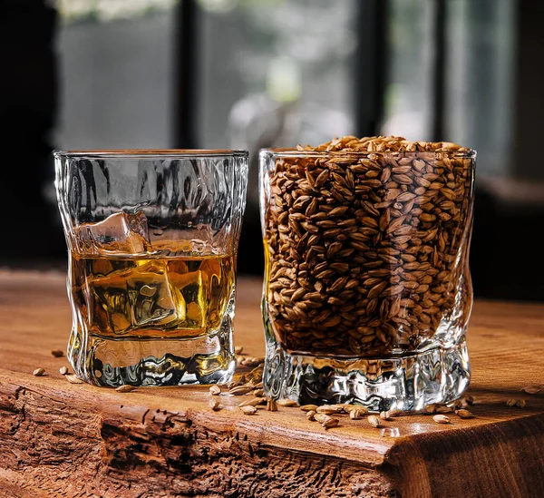 Verre Whisky Avec Glace Blé — Photo