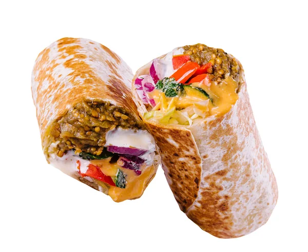 Metades Vegetarianas Rolo Sanduíche Shawarma — Fotografia de Stock