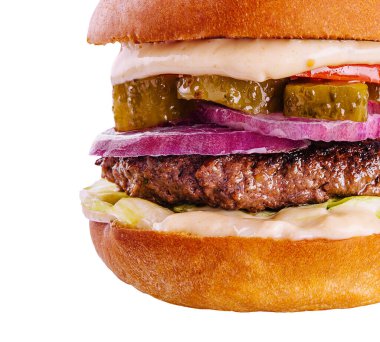 Tasty and appetizing hamburger cheeseburger isolated