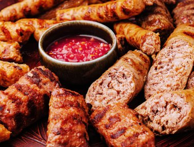 assorted barbecue of meat rolls or mici