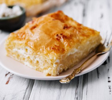 Cottage cheese casserole on white plate